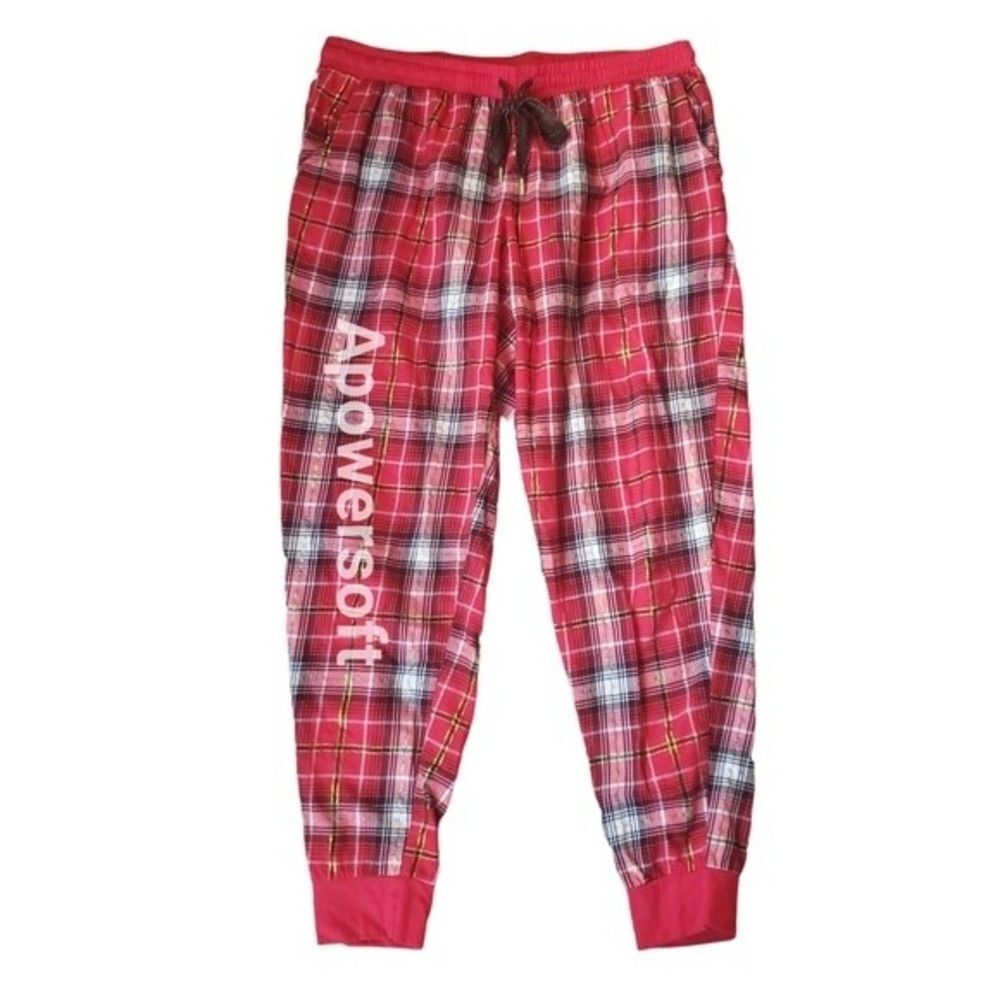 Red plaid gold accent sleep joggers